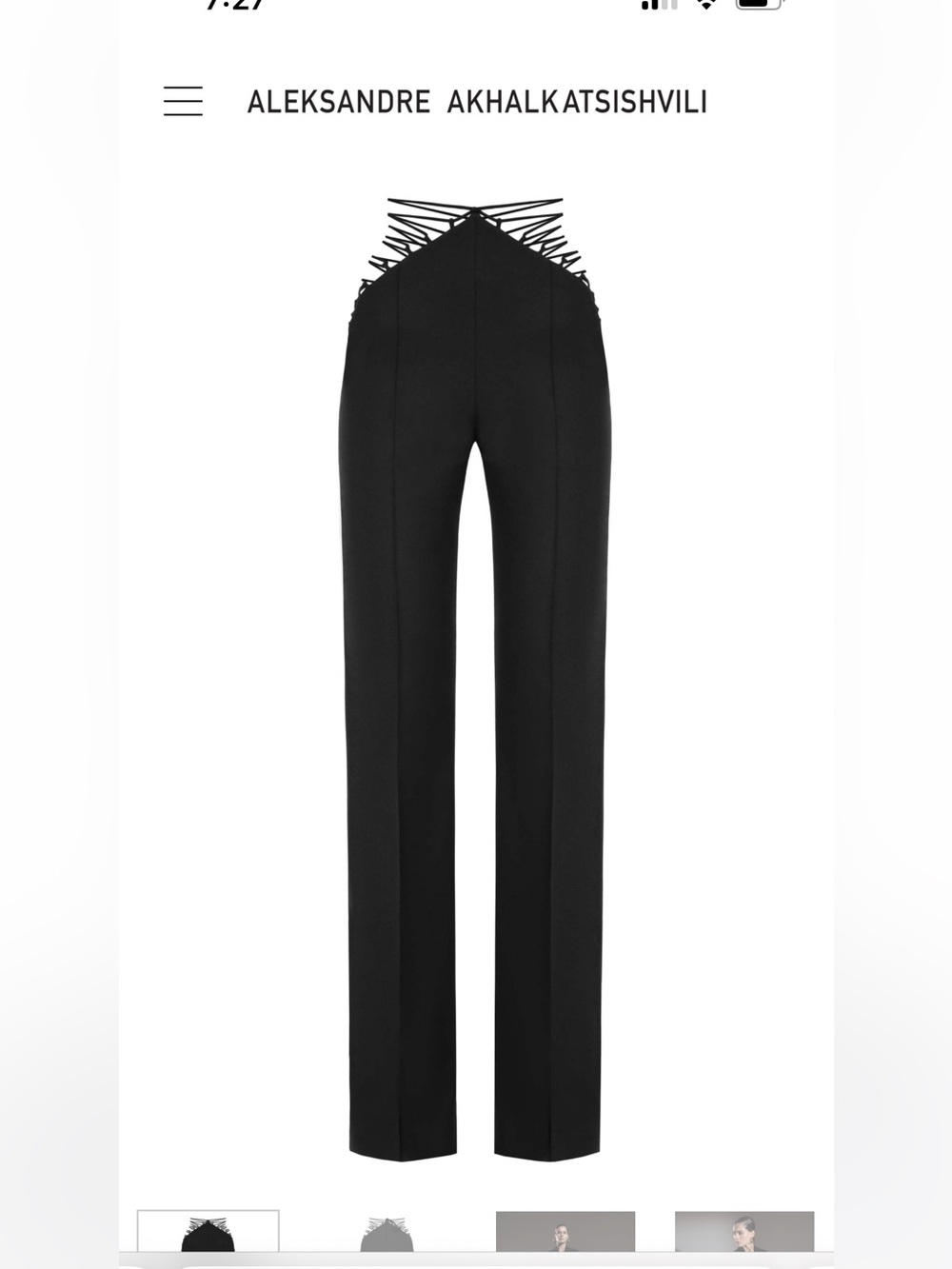 ALEKSANDRE AKHALKATSISHVILI lace up Black High-Waist Straight-Leg Pants small